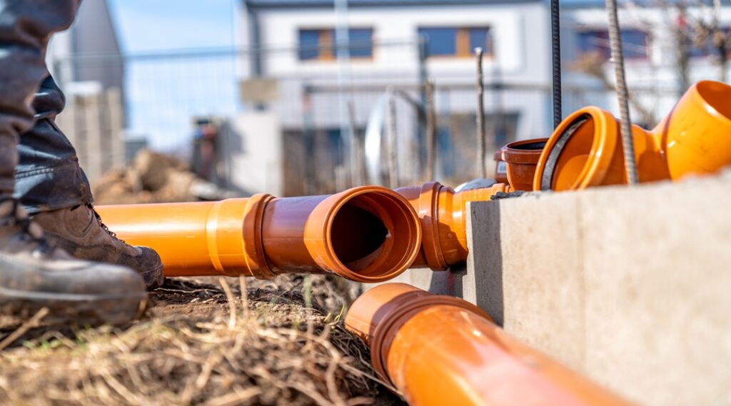 PVC plastic pipe for sewerage in the ground
